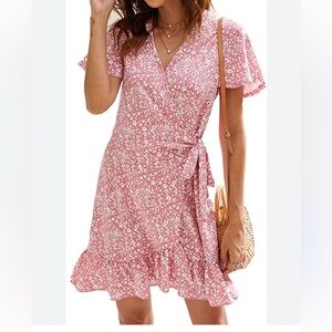 Naggoo Chic Pink Floral Mini Wrap Dress